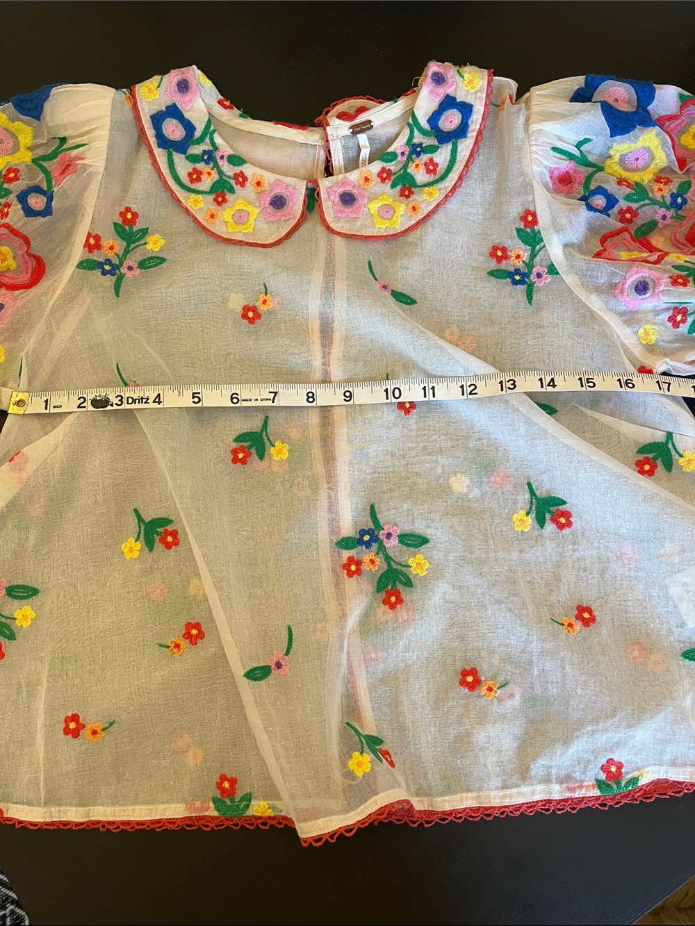 FREE PEOPLE EMBROIDERED SHEER TOP S - Picture 8 of 10